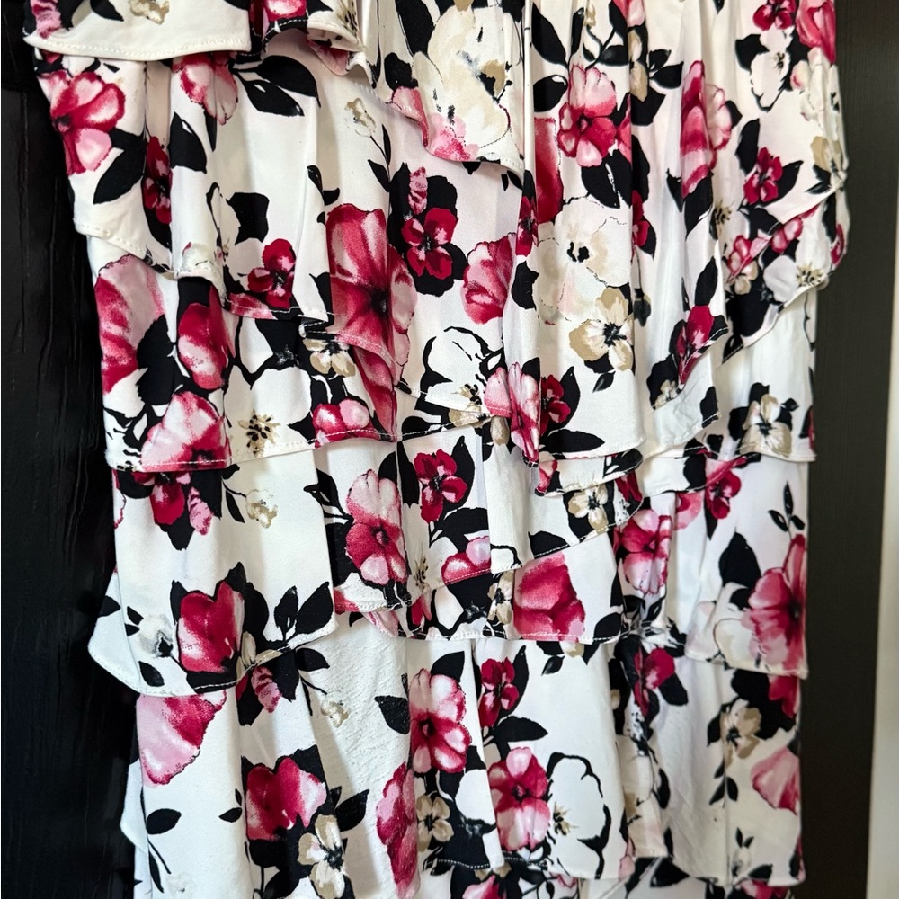 White House Black Market Floral Ruffle Blouse - Red, Pink, Black, White - Picture 3 of 5